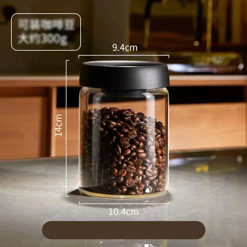 Aesthetic Vacuum Coffee Storage Jar – Airtight Glass Canister for Fresh Beans & Tea