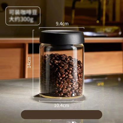 Aesthetic Vacuum Coffee Storage Jar – Airtight Glass Canister for Fresh Beans & Tea