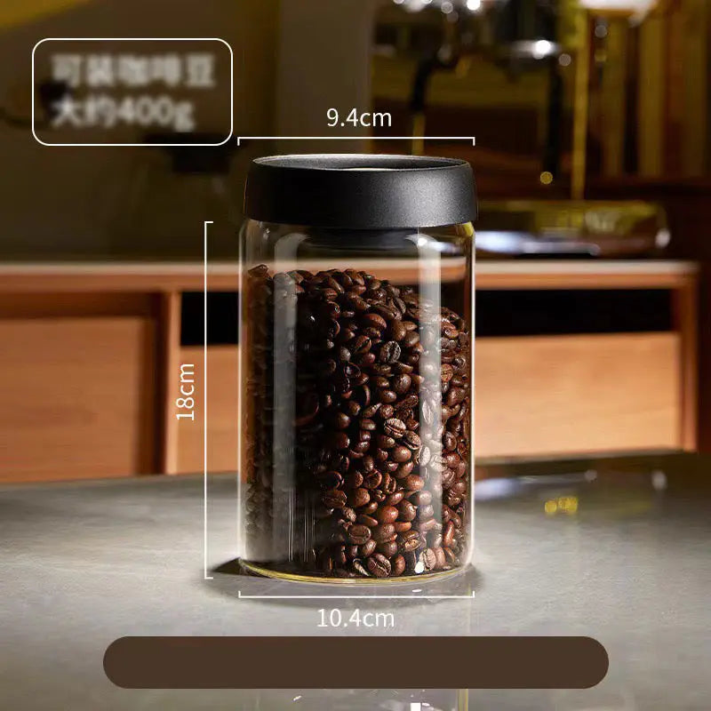 Aesthetic Vacuum Coffee Storage Jar – Airtight Glass Canister for Fresh Beans & Tea