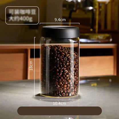 Aesthetic Vacuum Coffee Storage Jar – Airtight Glass Canister for Fresh Beans & Tea