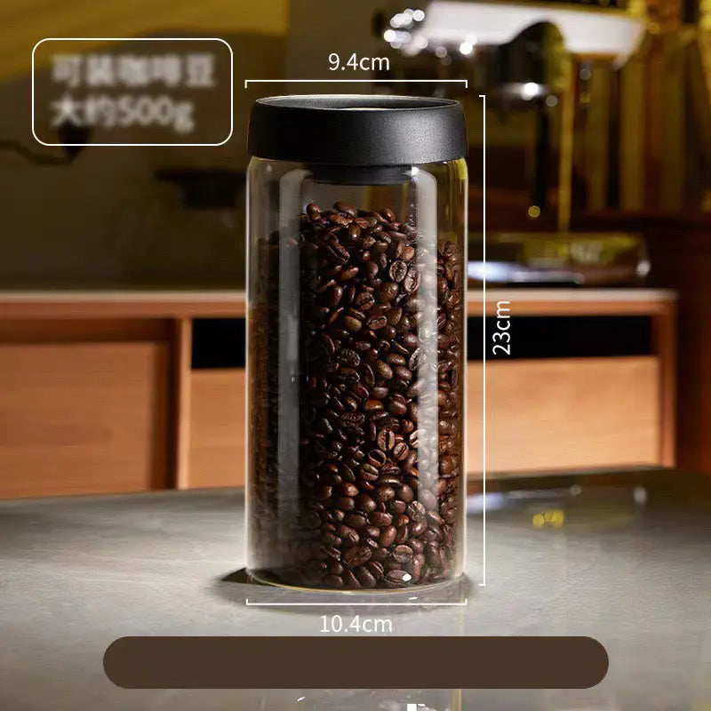 Aesthetic Vacuum Coffee Storage Jar – Airtight Glass Canister for Fresh Beans & Tea