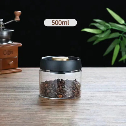 Aesthetic Vacuum Coffee Storage Jar – Airtight Glass Canister for Fresh Beans & Tea