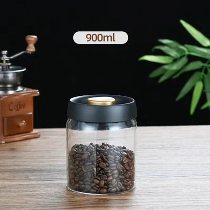 Aesthetic Vacuum Coffee Storage Jar – Airtight Glass Canister for Fresh Beans & Tea