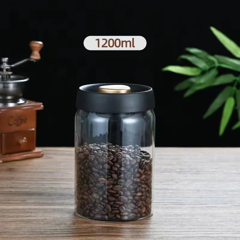 Aesthetic Vacuum Coffee Storage Jar – Airtight Glass Canister for Fresh Beans & Tea