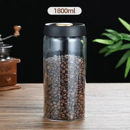 Aesthetic Vacuum Coffee Storage Jar – Airtight Glass Canister for Fresh Beans & Tea