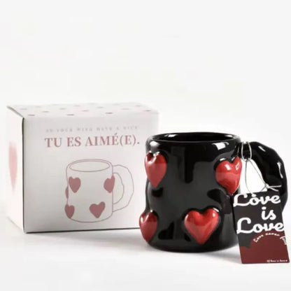 Amour Petit Duo – Artisan Raised-Heart Ceramic Cup & Aesthetic Pink Latte Mug