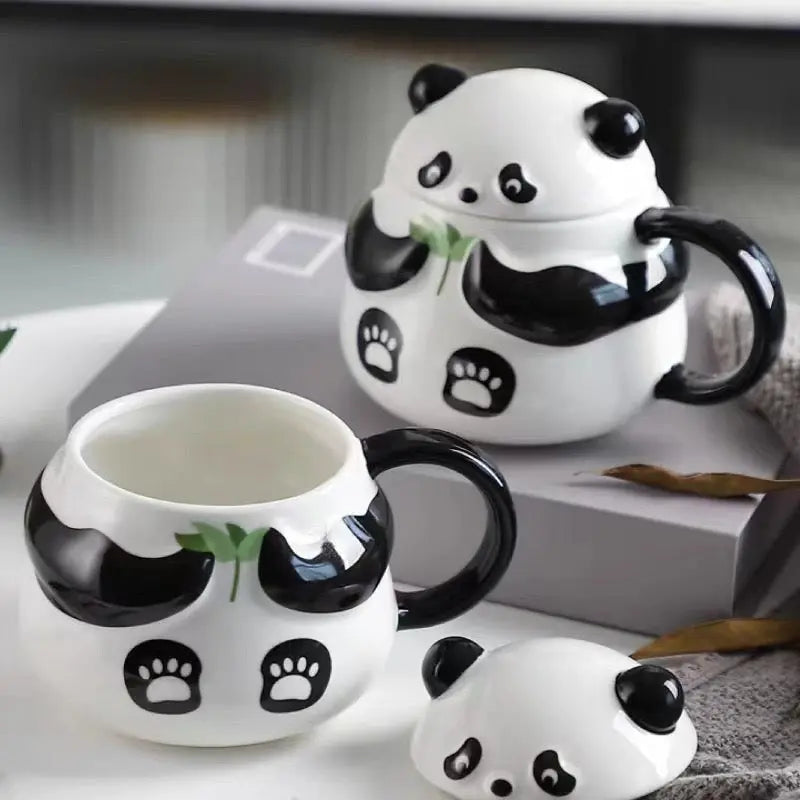 Panda Grove Service – Artisan Panda Ceramic Mug & Stay-Warm Sculptural Lid