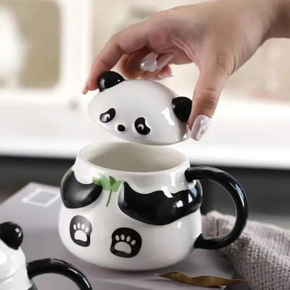 Panda Grove Service – Artisan Panda Ceramic Mug & Stay-Warm Sculptural Lid