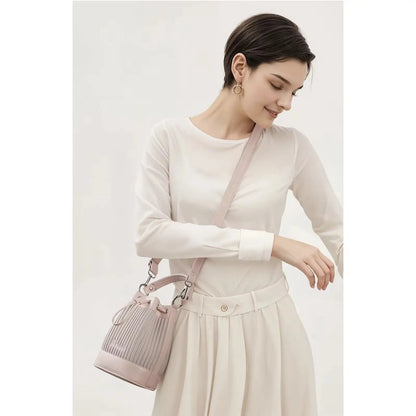 Luxe Pleated Bucket Bag – Chic Ribbed Texture Crossbody & Shoulder Handbag