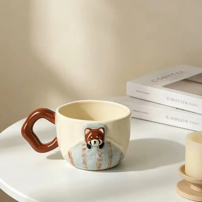 Raccoon Ceramic Coffee Cup with Shaped Saucer