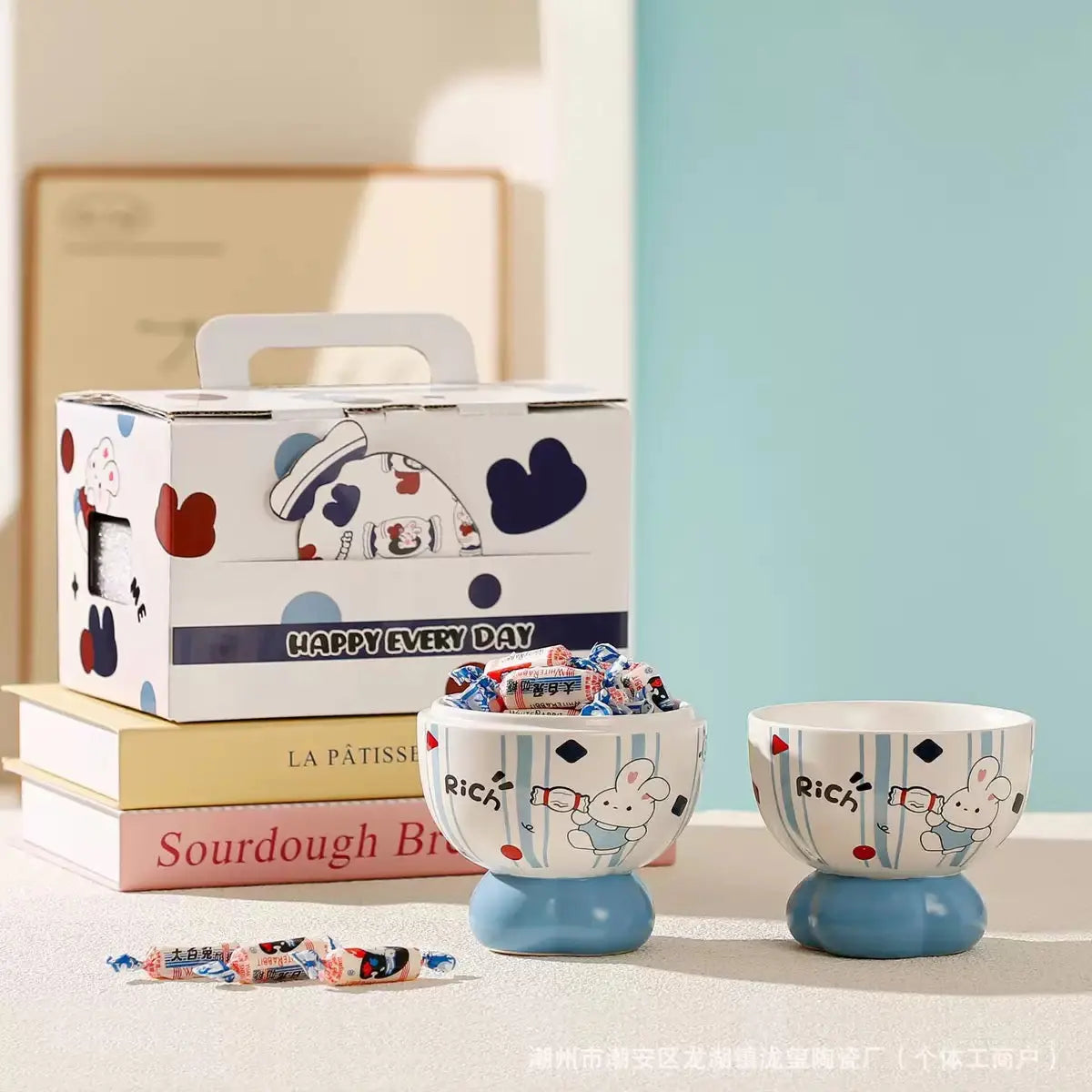 Rabbit Print Ceramic Snack Bowl in Gift Box