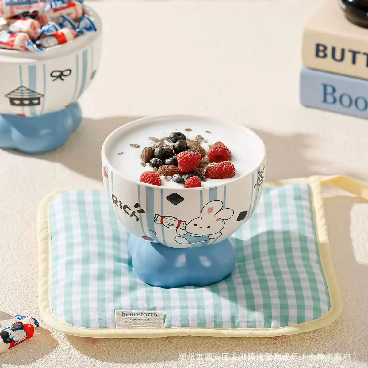 Rabbit Print Ceramic Snack Bowl in Gift Box