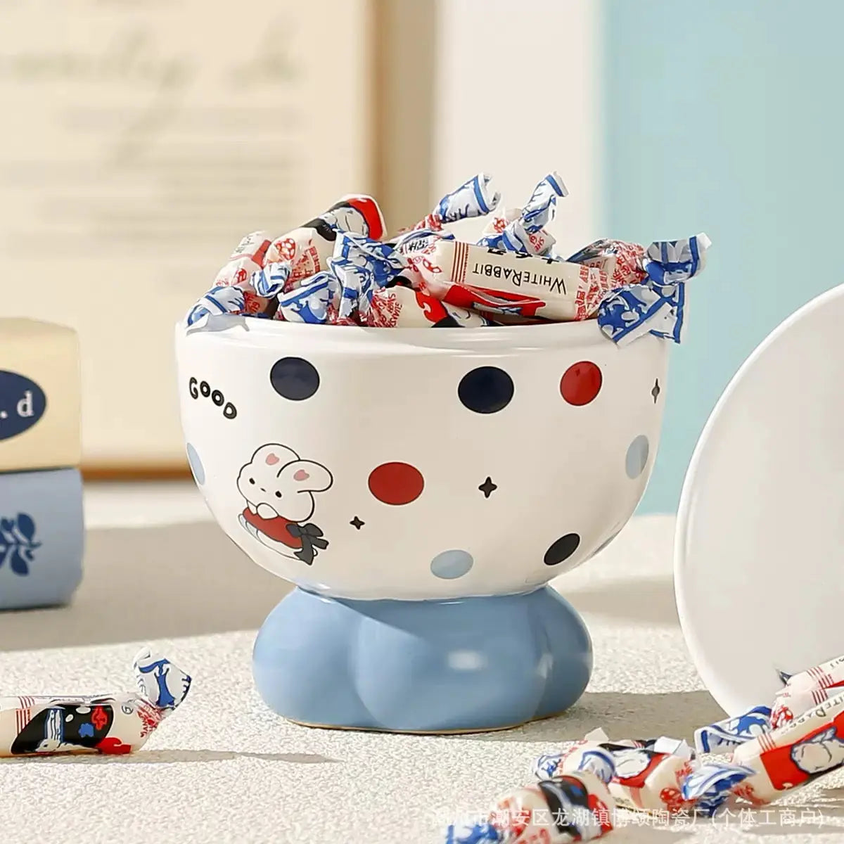 Rabbit Print Ceramic Snack Bowl in Gift Box