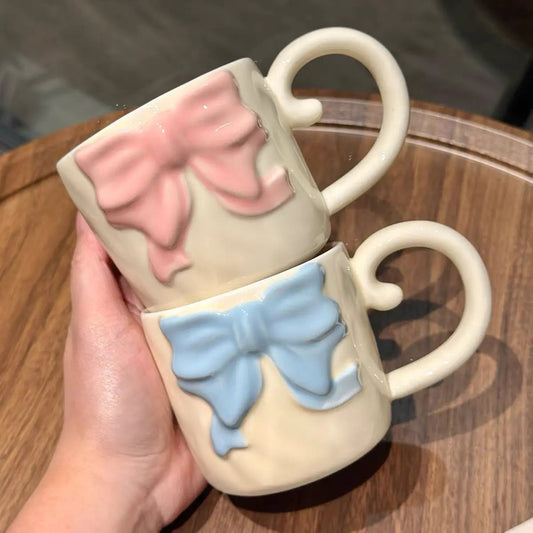 Ceramic Bow Mug with Sculpted Rose Lid