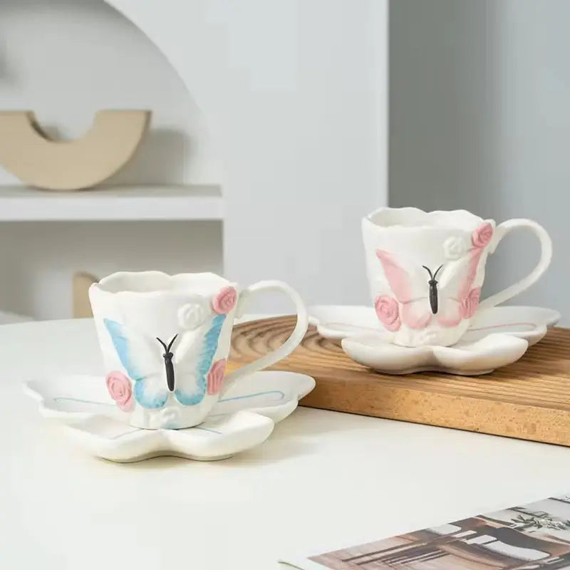 Artisan Flower-Rim Tea Cup & Cloud Saucer Set – Vintage Floral Cottagecore Mug