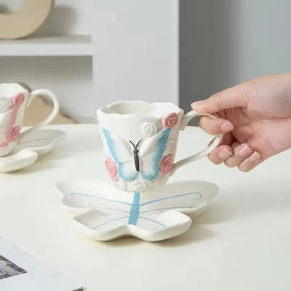 Artisan Flower-Rim Tea Cup & Cloud Saucer Set – Vintage Floral Cottagecore Mug