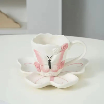 Artisan Flower-Rim Tea Cup & Cloud Saucer Set – Vintage Floral Cottagecore Mug