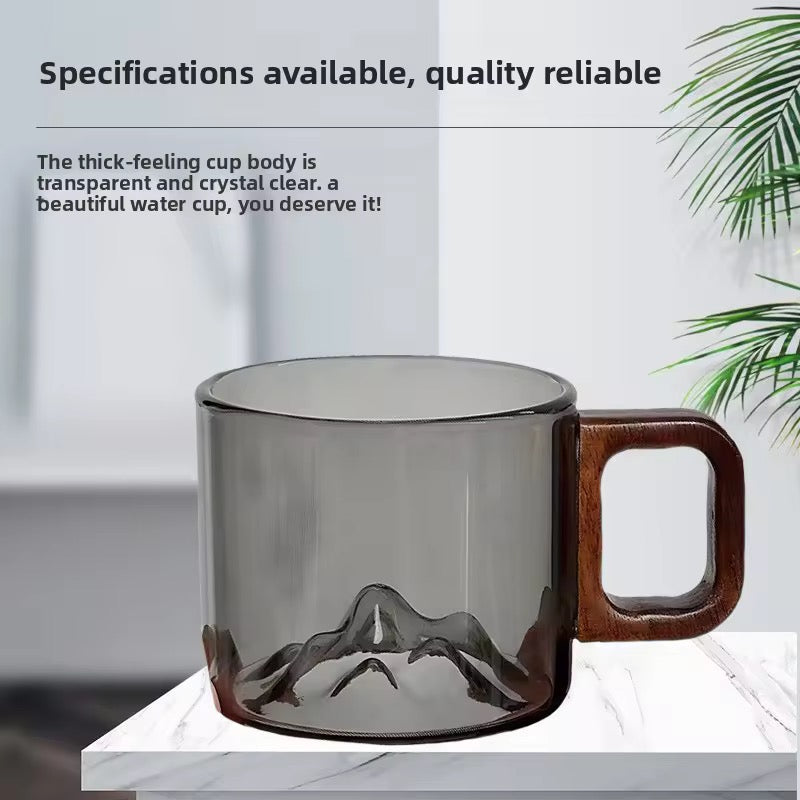 Zenith Mountain Glass Mug – 3D Peak Landscape Cup with Artisan Wood Handle