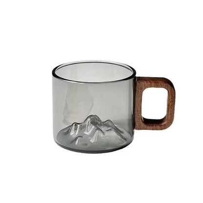 Zenith Mountain Glass Mug – 3D Peak Landscape Cup with Artisan Wood Handle