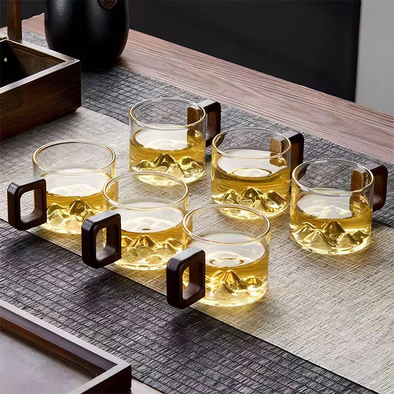 Zenith Mountain Glass Mug – 3D Peak Landscape Cup with Artisan Wood Handle