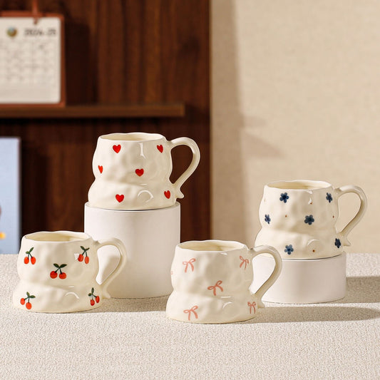 Botanical Muse Cup – Artisan Textured Ceramic Mug & Aesthetic Heritage Motifs
