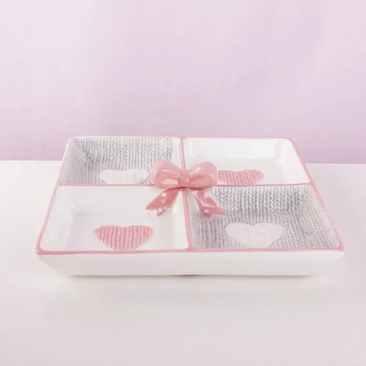 Amour Petit Grazing Tray – Artisan 4-Compartment Heart-Sectioned Serving Plate