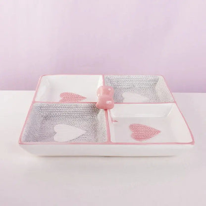 Amour Petit Grazing Tray – Artisan 4-Compartment Heart-Sectioned Serving Plate