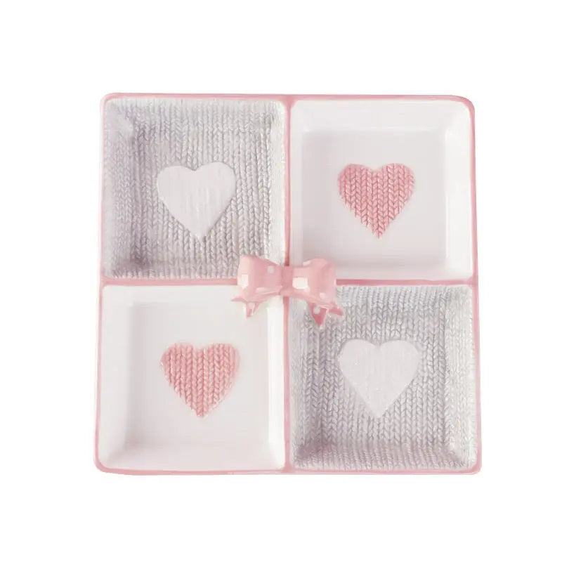 Amour Petit Grazing Tray – Artisan 4-Compartment Heart-Sectioned Serving Plate