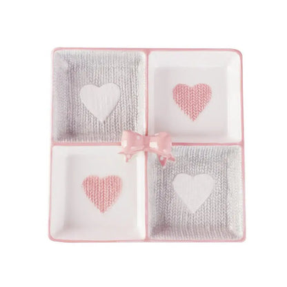 Amour Petit Grazing Tray – Artisan 4-Compartment Heart-Sectioned Serving Plate