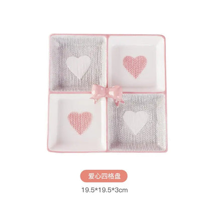 Amour Petit Grazing Tray – Artisan 4-Compartment Heart-Sectioned Serving Plate