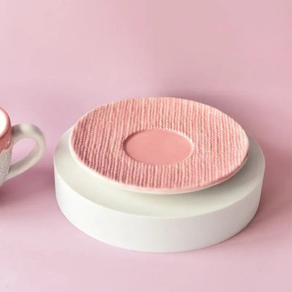 Amour Knit Duo – Artisan Textured Ceramic Cup & Sculpted Heart Saucer