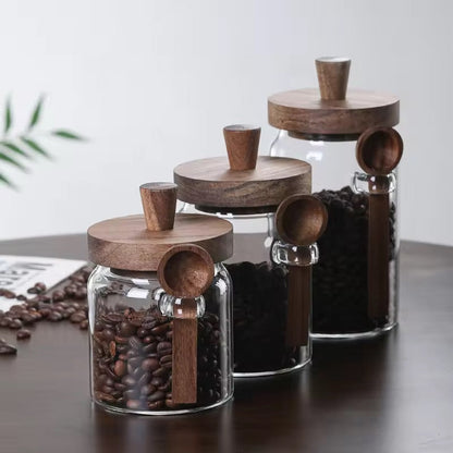 Artisan Pantry – 3-Piece Architectural Glass Storage Trio with Natural Wood Lid & Integrated Scoop