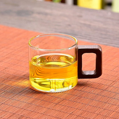 Nordic Glass & Bamboo Beverage Set – 6-Piece Minimalist Cup Rack & Mug Collection