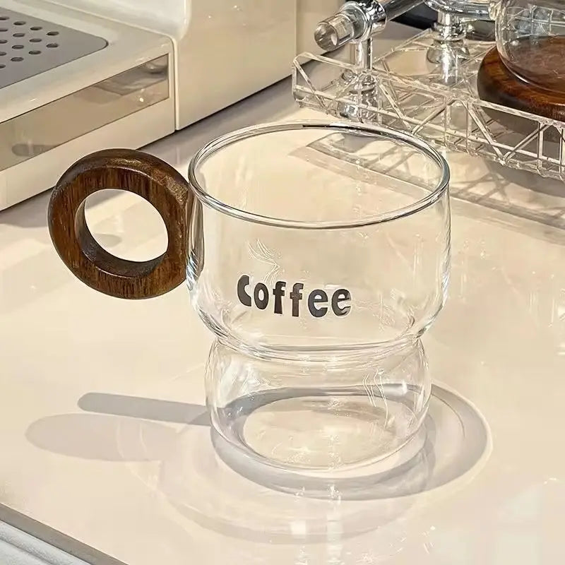 Nordic Ember Duo – Artisan Double-Walled Borosilicate Glass Mug & Ash-Wood Base Set