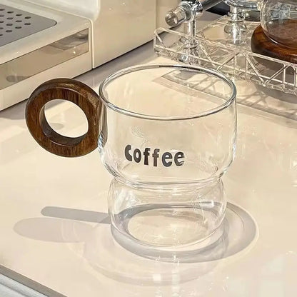 Nordic Ember Duo – Artisan Double-Walled Borosilicate Glass Mug & Ash-Wood Base Set