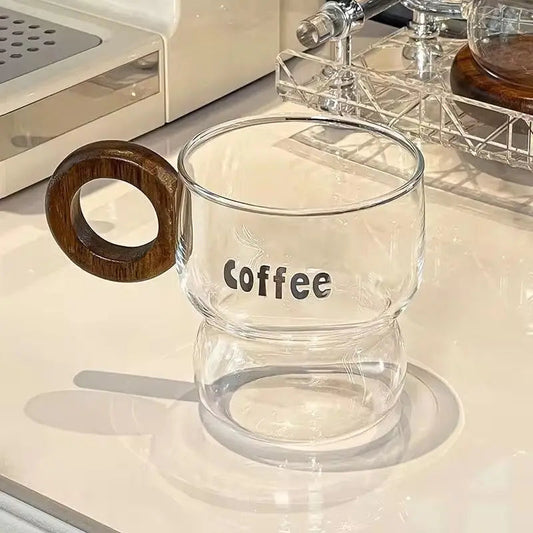 Nordic Ember Duo – Artisan Double-Walled Borosilicate Glass Mug & Ash-Wood Base Set
