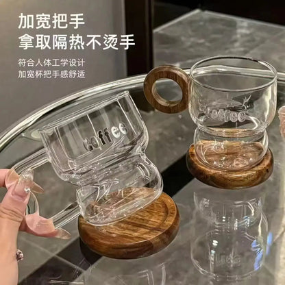 Nordic Ember Duo – Artisan Double-Walled Borosilicate Glass Mug & Ash-Wood Base Set