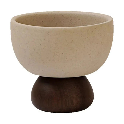 Arcadian Pedestal Serving Bowl – Minimalist Ceramic & Oak-Tone Base