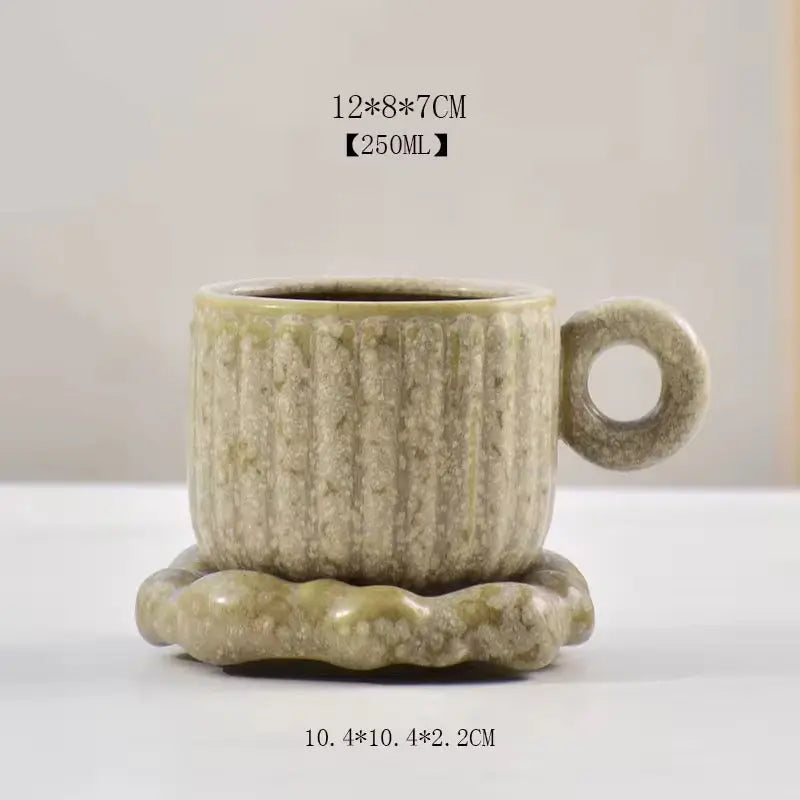 Sculptural Nordic Espresso Set – Architectural Tilted Cup & Textured Saucer Duo