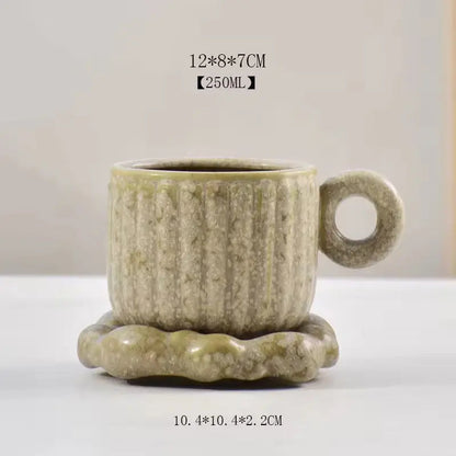 Sculptural Nordic Espresso Set – Architectural Tilted Cup & Textured Saucer Duo