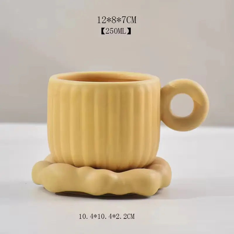 Sculptural Nordic Espresso Set – Architectural Tilted Cup & Textured Saucer Duo