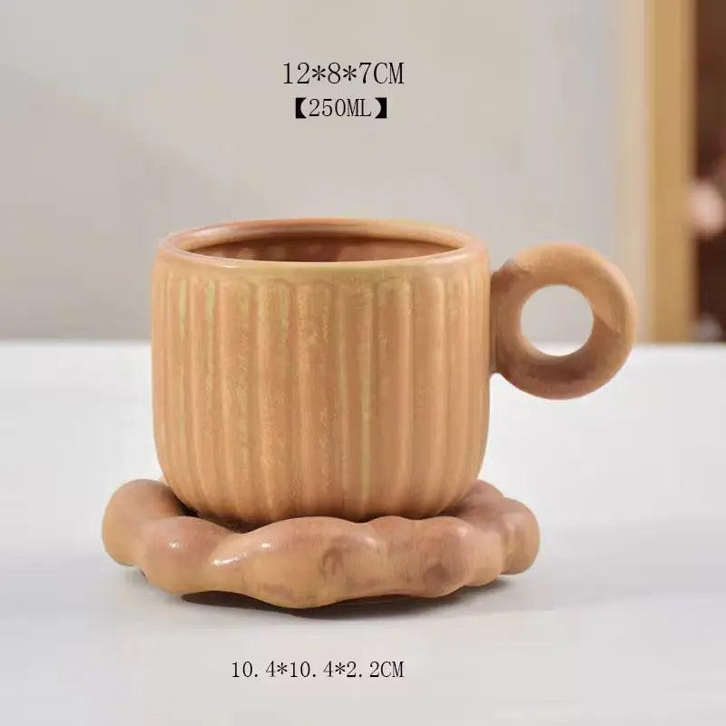 Sculptural Nordic Espresso Set – Architectural Tilted Cup & Textured Saucer Duo