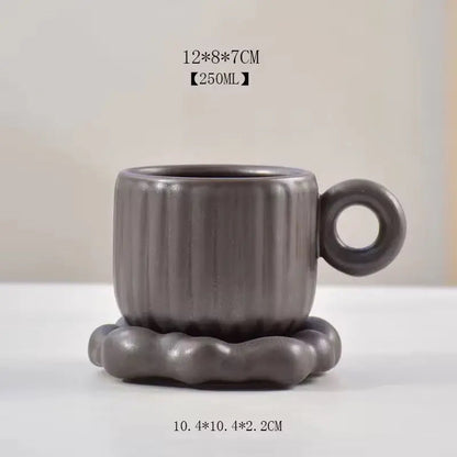 Sculptural Nordic Espresso Set – Architectural Tilted Cup & Textured Saucer Duo