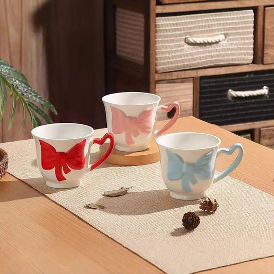 Amour Mug – Artisan 3D Bow Ceramic Cup & Sculptural Heart Handle