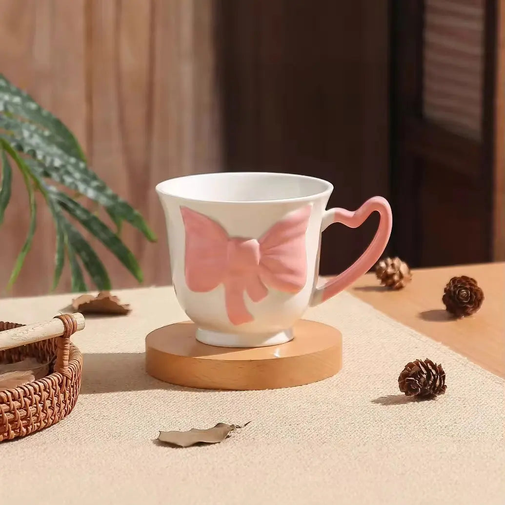 Amour Mug – Artisan 3D Bow Ceramic Cup & Sculptural Heart Handle