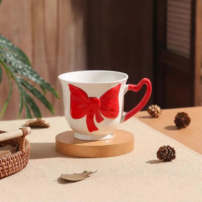 Amour Mug – Artisan 3D Bow Ceramic Cup & Sculptural Heart Handle