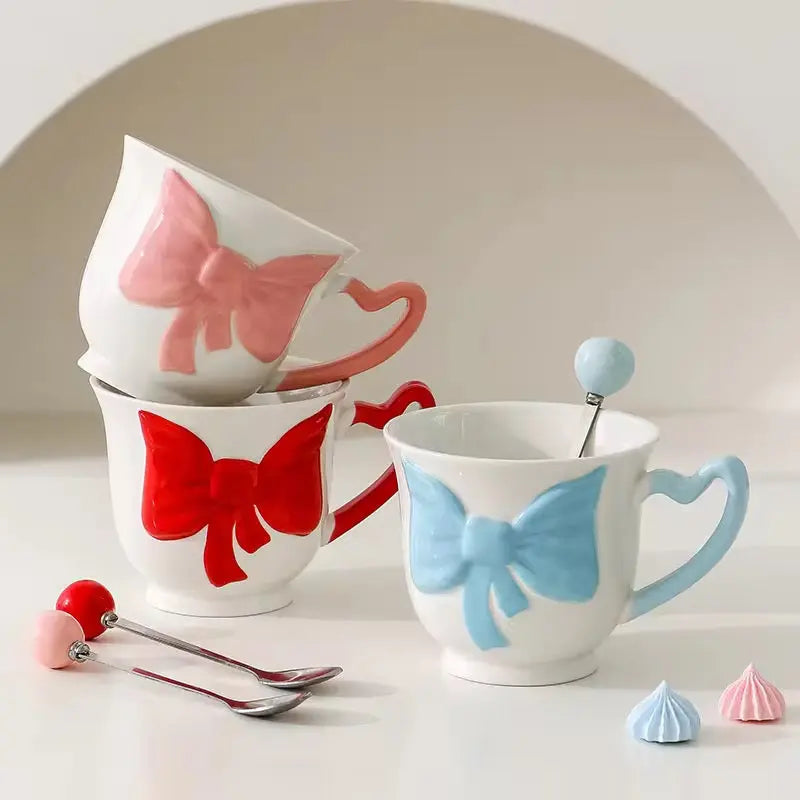 Amour Mug – Artisan 3D Bow Ceramic Cup & Sculptural Heart Handle