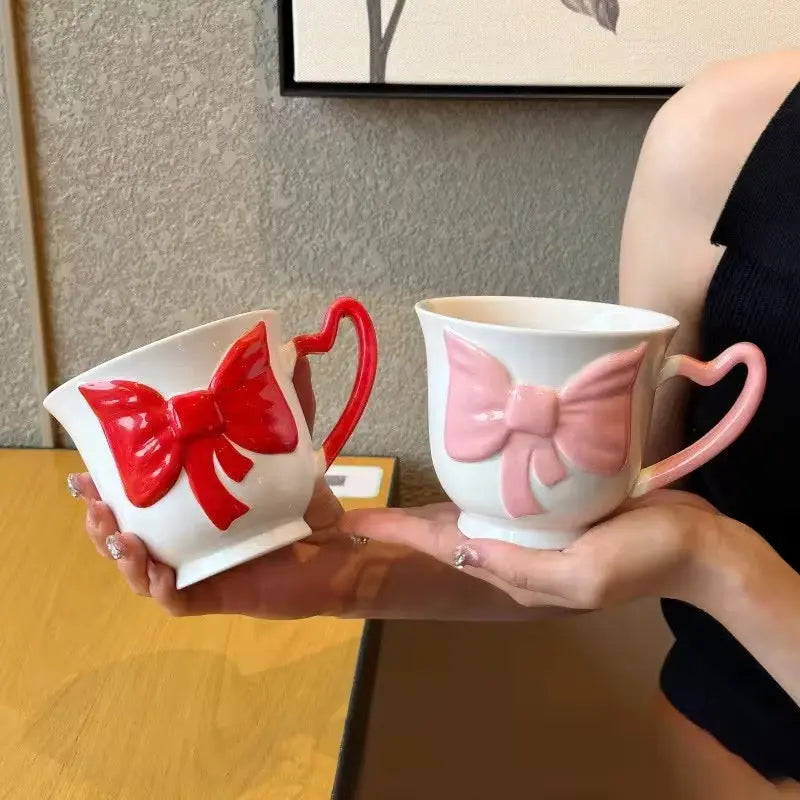 Amour Mug – Artisan 3D Bow Ceramic Cup & Sculptural Heart Handle