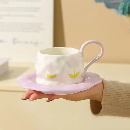 Pastel Flower Cup & Saucer – Minimalist Floral Ceramic Tea Set