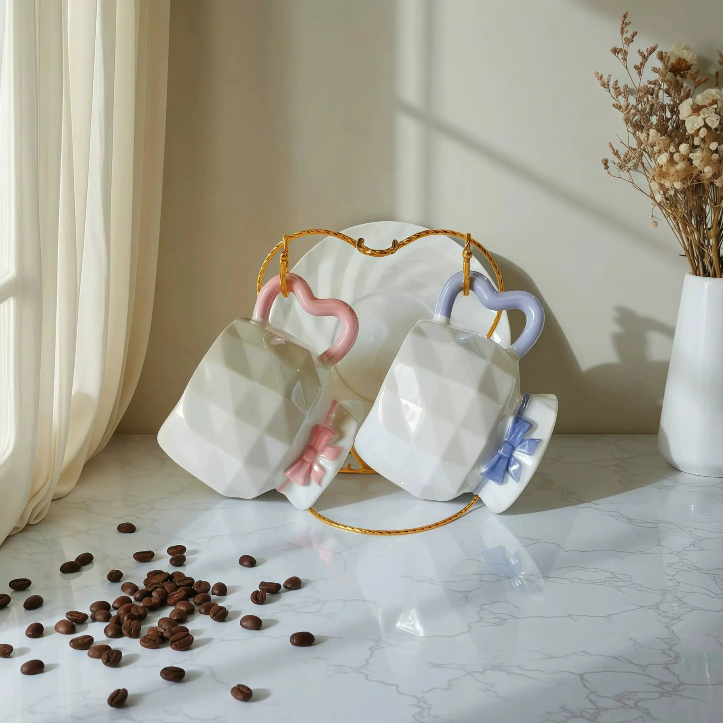 Faceted Bow Collection – Geometric Sculptural Ceramic Cup & Saucer Set